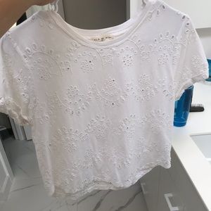 White flower detail crop top